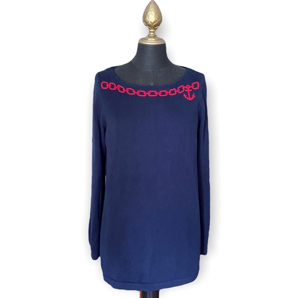 Vineyard Vines Sweaters - Vineyard Vines Sweater Knit Dark Blue and Red Anchor Print Long Sleeve Large